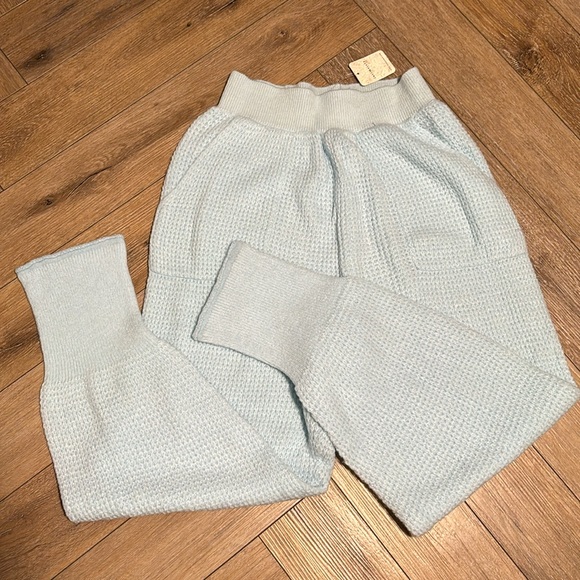 NWT Free People Intimately C.O.Z.Y Waffle Knit Pants Neon Sky - Picture 2 of 4